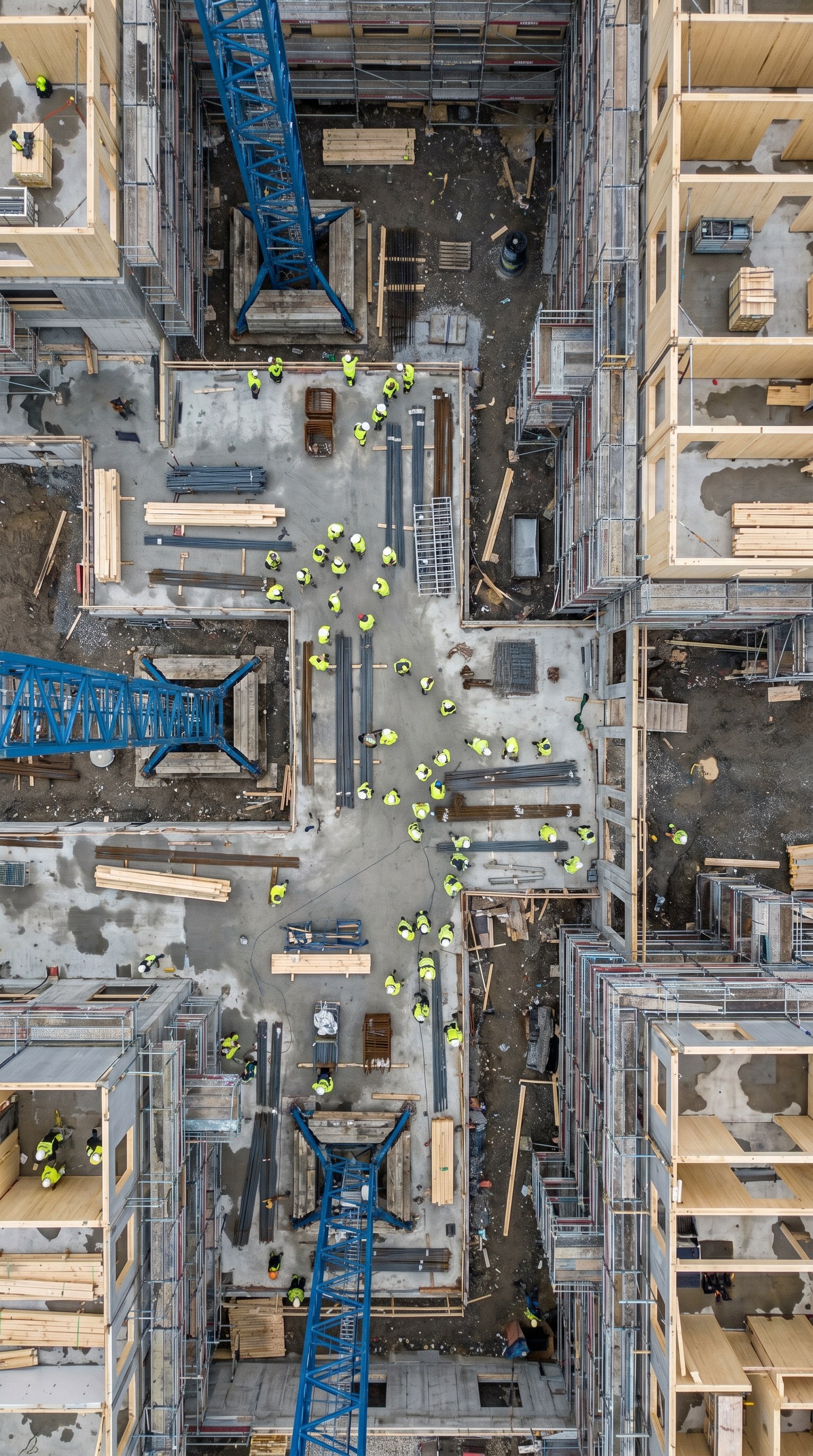 Aktiv byggeplass sett ovenfra
